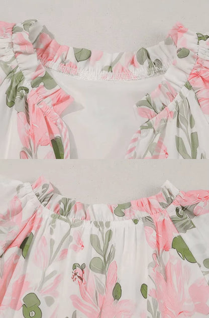 Robe Mini pour Femme | Florale, Manches Courtes, Encolure en V