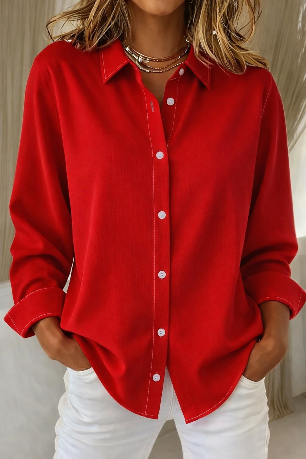 Chemise pour femme | Chemise surdimensionnée à manches longues avec col classique