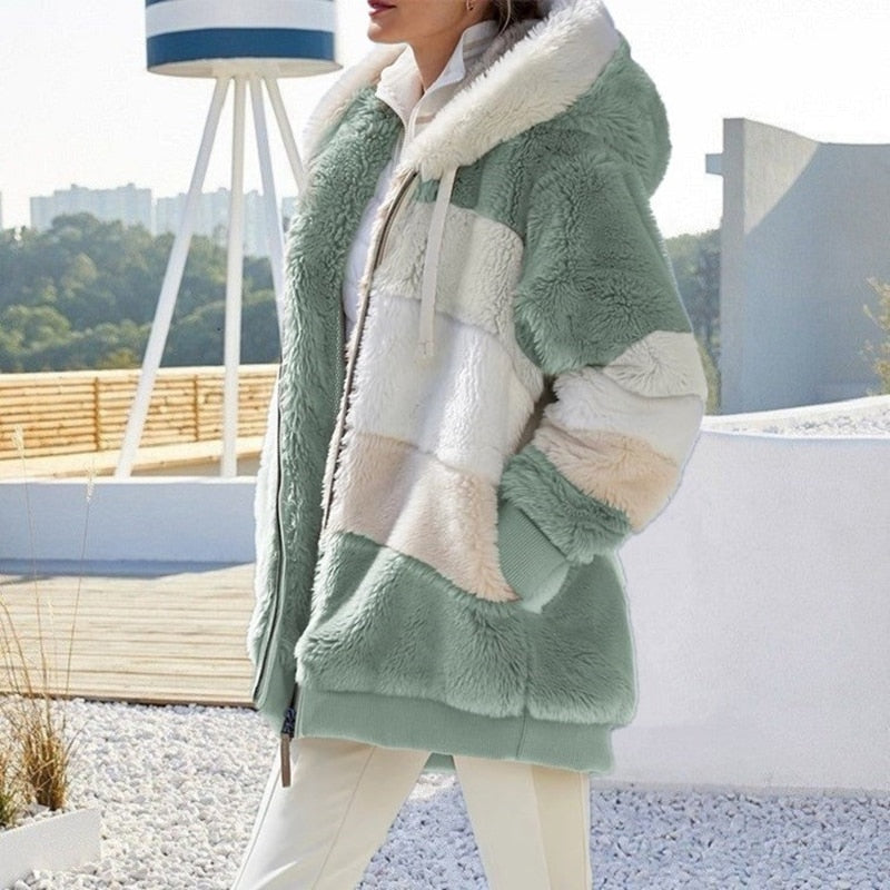Marlow | Femme Veste Hiver Polaire à Capuche Colorblock
