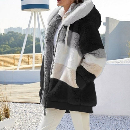 Marlow | Femme Veste Hiver Polaire à Capuche Colorblock