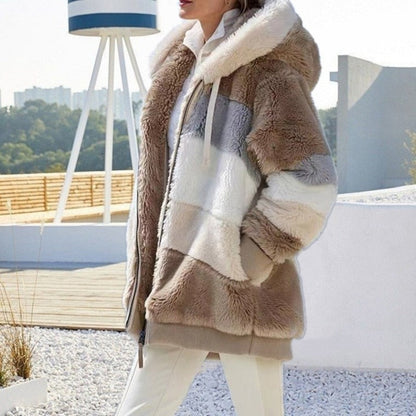 Marlow | Femme Veste Hiver Polaire à Capuche Colorblock