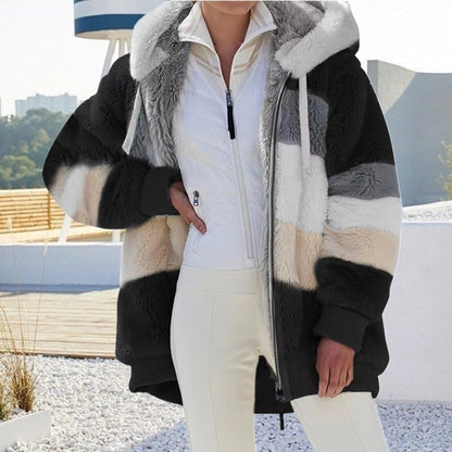 Marlow | Femme Veste Hiver Polaire à Capuche Colorblock