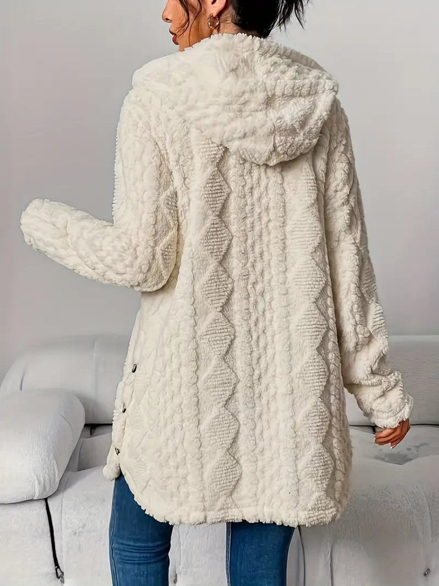 Cardigan capuche oversize femme en tissu peluche boutonné coupe ample