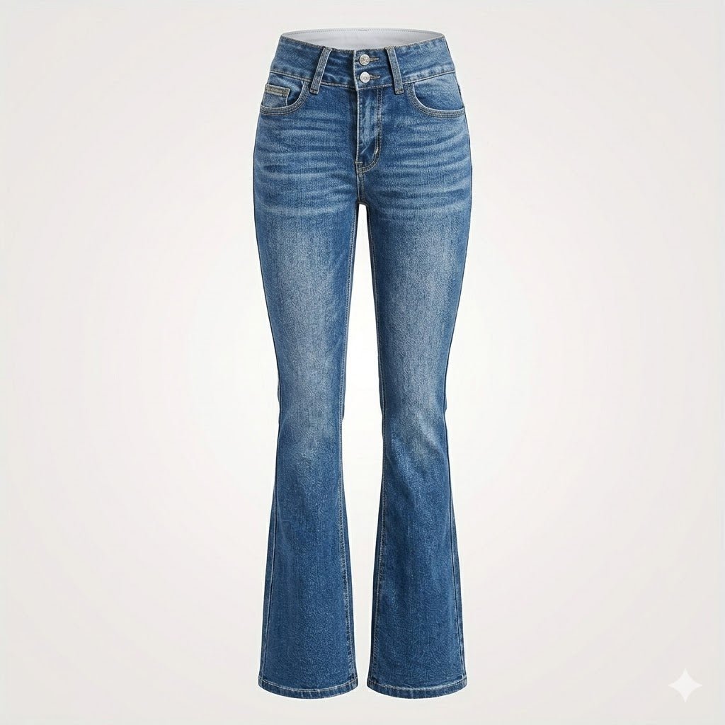 Jean taille haute flare femme coupe ajustée denim bleu