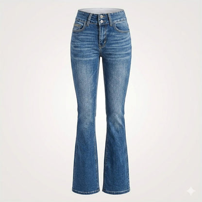 Jean taille haute flare femme coupe ajustée denim bleu