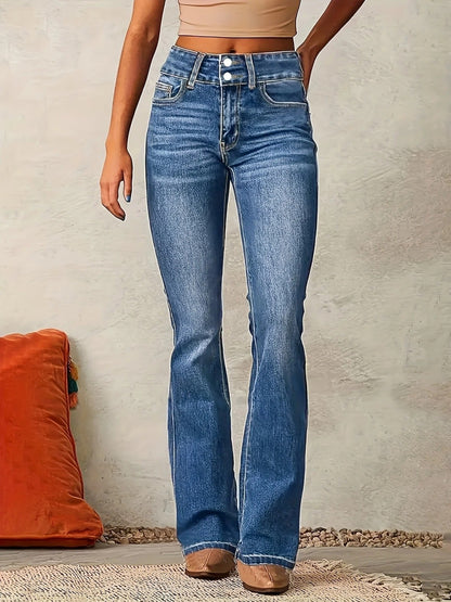 Jean taille haute flare femme coupe ajustée denim bleu