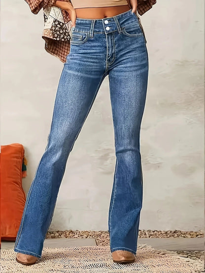 Jean taille haute flare femme coupe ajustée denim bleu