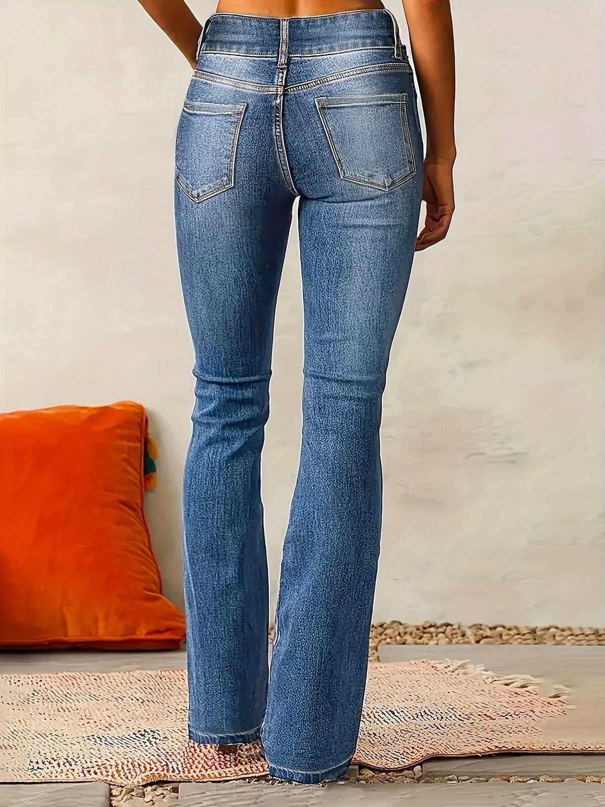 Jean taille haute flare femme coupe ajustée denim bleu