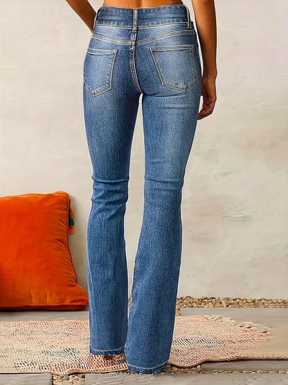 Jean taille haute flare femme coupe ajustée denim bleu