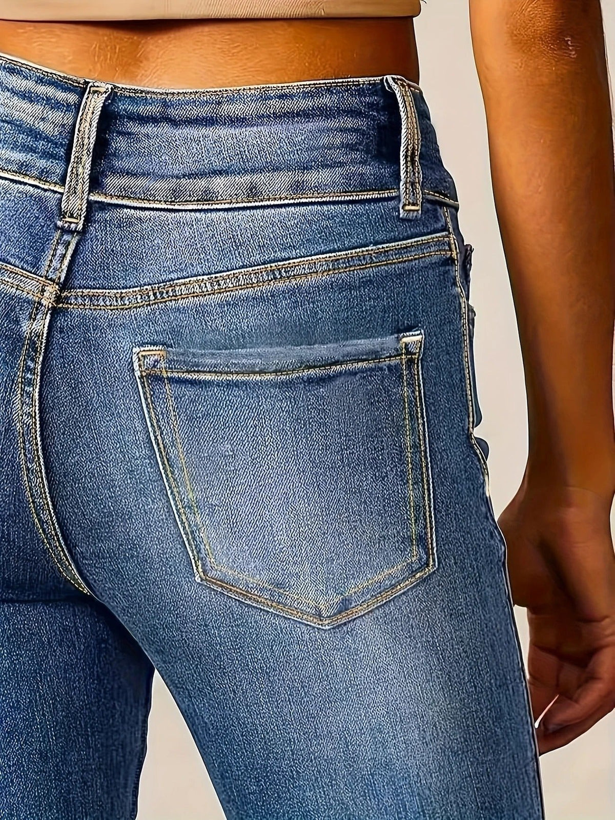 Jean taille haute flare femme coupe ajustée denim bleu