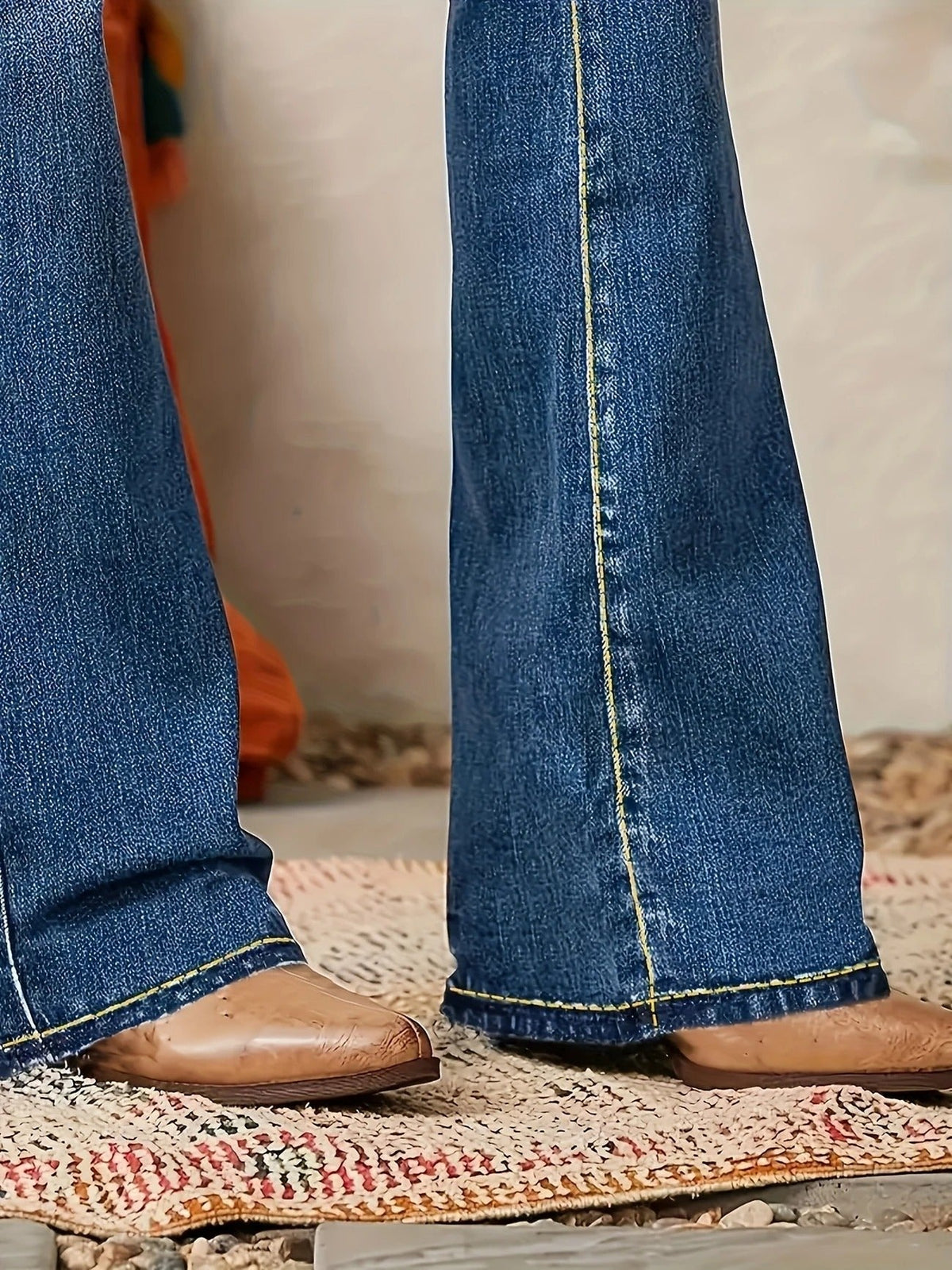 Jean taille haute flare femme coupe ajustée denim bleu