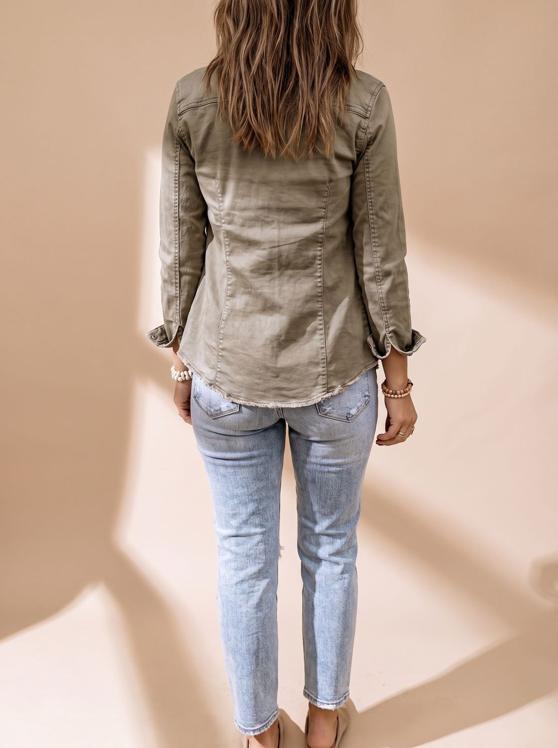 Femmes Veste Denim Boutonnée Poches Poitrine