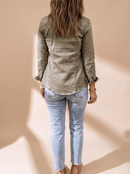 Femmes Veste Denim Boutonnée Poches Poitrine