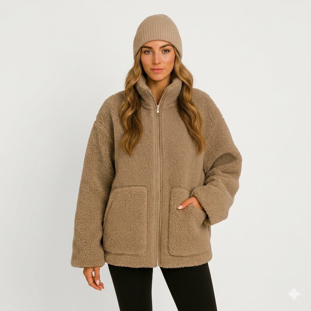Delphine | Femme Veste Polaire Col Montant Zippée Oversize