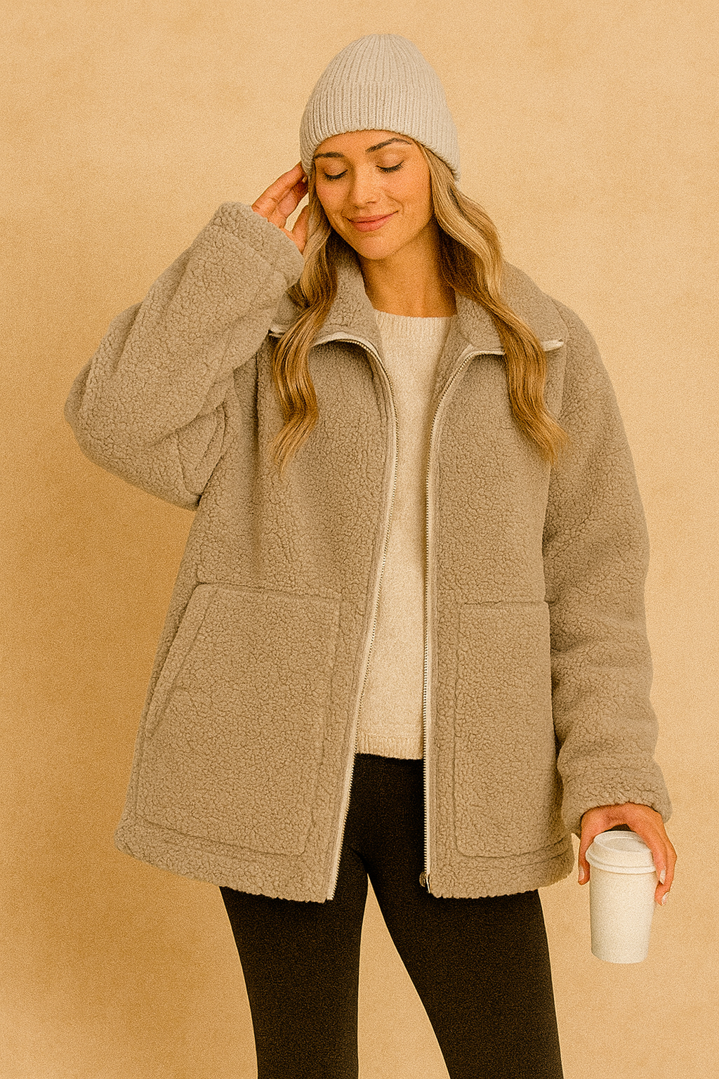 Delphine | Femme Veste Polaire Col Montant Zippée Oversize