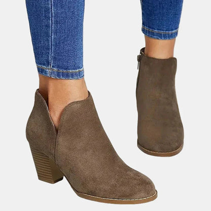 Bottes Femme Talon Bloc | Cheville Suédine | Doublure Molletonnée
