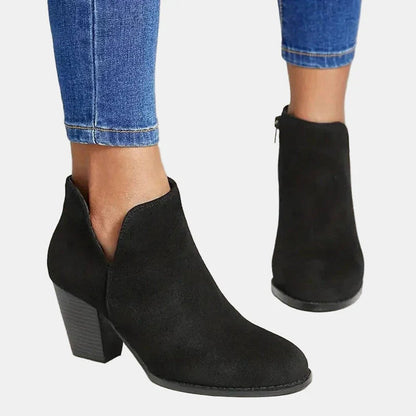Bottes Femme Talon Bloc | Cheville Suédine | Doublure Molletonnée