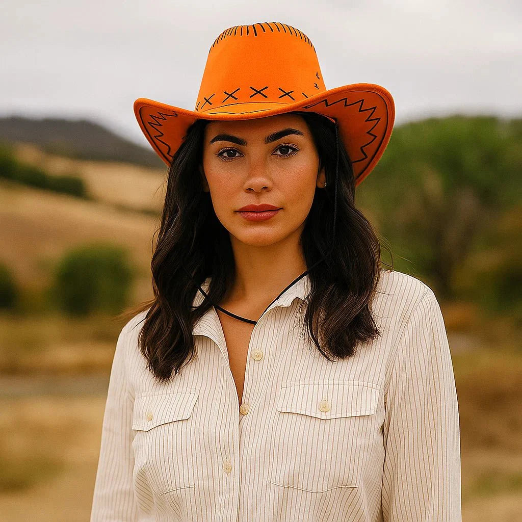 Chapeau de Cowboy Femme – Style avec Coutures Décoratives