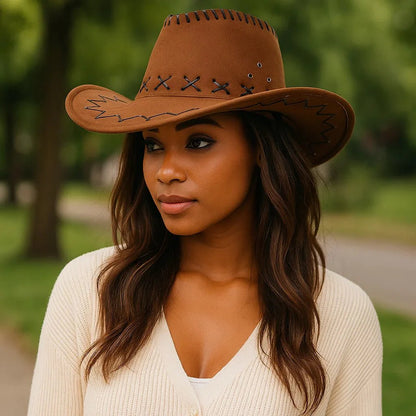 Chapeau de Cowboy Femme – Style avec Coutures Décoratives