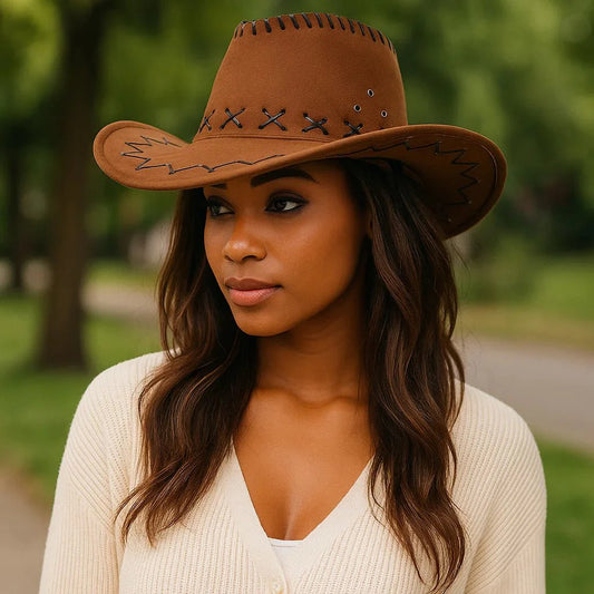 Chapeau de Cowboy Femme – Style avec Coutures Décoratives