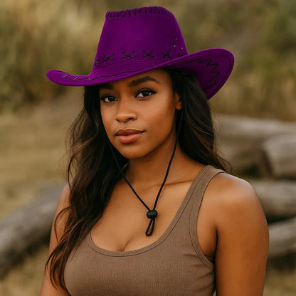 Chapeau de Cowboy Femme – Style avec Coutures Décoratives