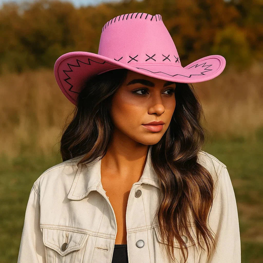 Chapeau de Cowboy Femme – Style avec Coutures Décoratives