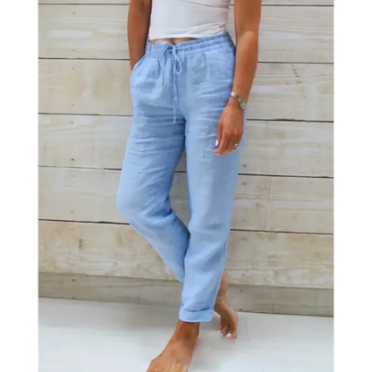 Pantalon d'été pour femme | Aspect lin, taille élastiquée | Pantalon de détente confortable