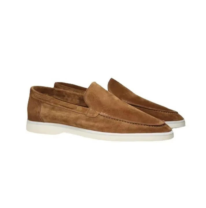 Mocassins homme daim yacht slip-on coutures main semelle antidérapante