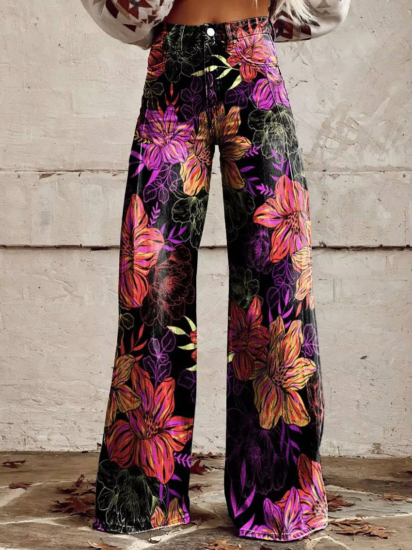 Pantalon Floral Femme | Taille Haute, Jambes Évasées
