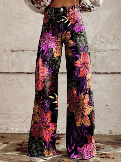 Pantalon Floral Femme | Taille Haute, Jambes Évasées
