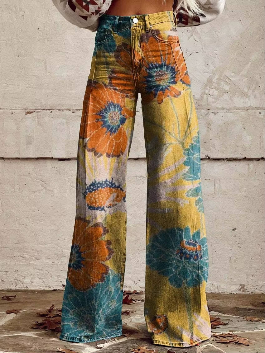 Pantalon Floral Femme | Taille Haute, Jambes Évasées