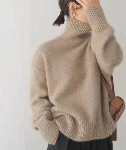 Sweater col roulé cachemire femme coupe ample coloris uni