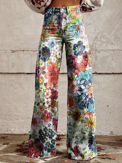 Pantalon Floral Femme | Taille Haute, Jambes Évasées