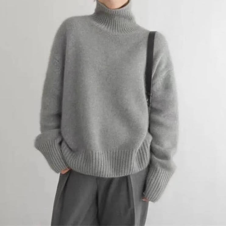 Sweater col roulé cachemire femme coupe ample coloris uni
