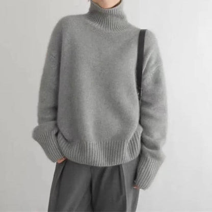 Sweater col roulé cachemire femme coupe ample coloris uni
