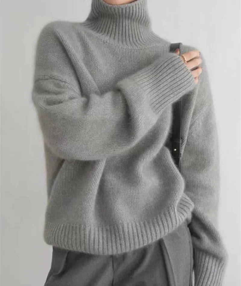 Sweater col roulé cachemire femme coupe ample coloris uni