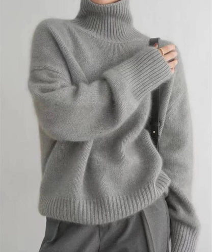 Sweater col roulé cachemire femme coupe ample coloris uni