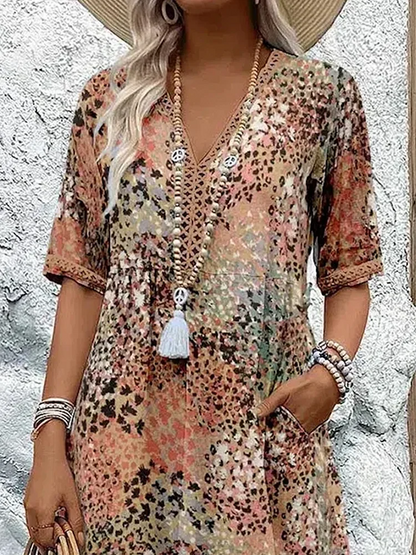 Robe de Soirée Midi - Décolleté en V - Motif Floral