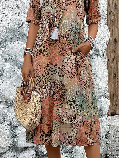 Robe de Soirée Midi - Décolleté en V - Motif Floral