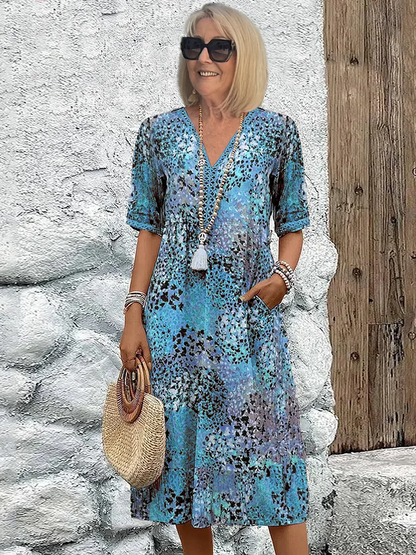 Robe de Soirée Midi - Décolleté en V - Motif Floral