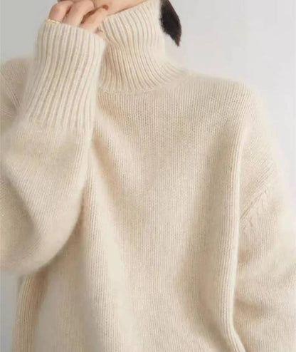 Sweater col roulé cachemire femme coupe ample coloris uni