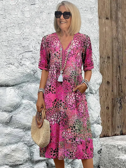 Robe de Soirée Midi - Décolleté en V - Motif Floral