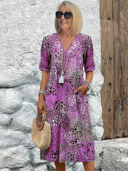 Robe de Soirée Midi - Décolleté en V - Motif Floral
