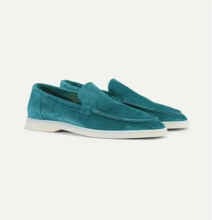 Mocassins homme daim yacht slip-on coutures main semelle antidérapante