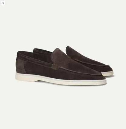 Mocassins homme daim yacht slip-on coutures main semelle antidérapante