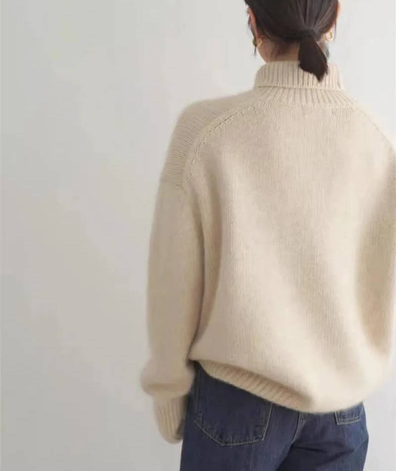 Sweater col roulé cachemire femme coupe ample coloris uni