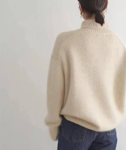Sweater col roulé cachemire femme coupe ample coloris uni