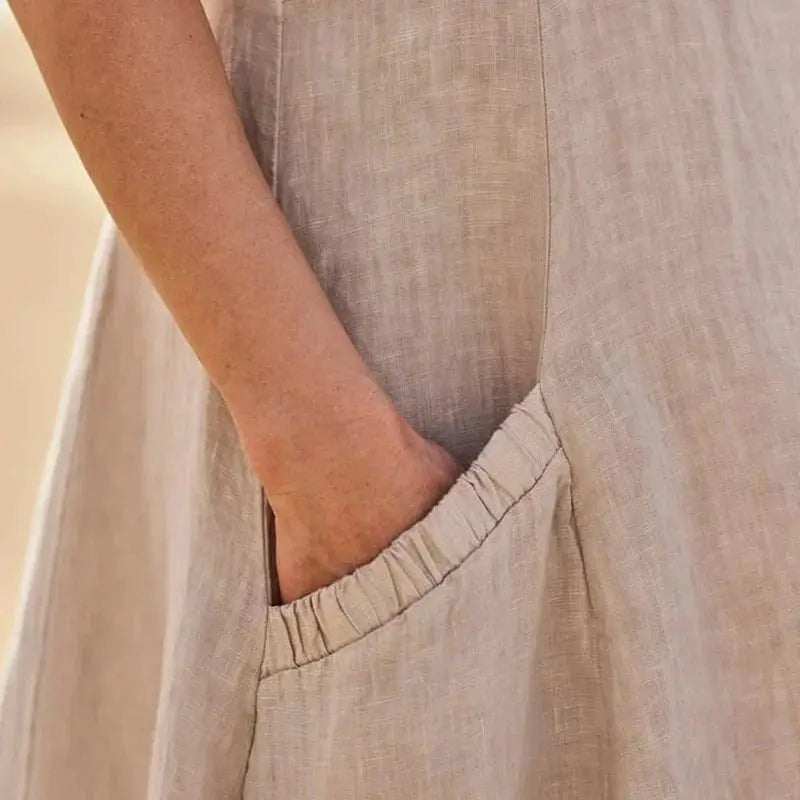 Robe en lin femme longue décontractée élégante avec poches