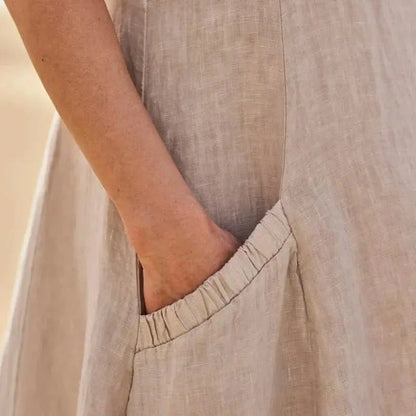 Robe en lin femme longue décontractée élégante avec poches