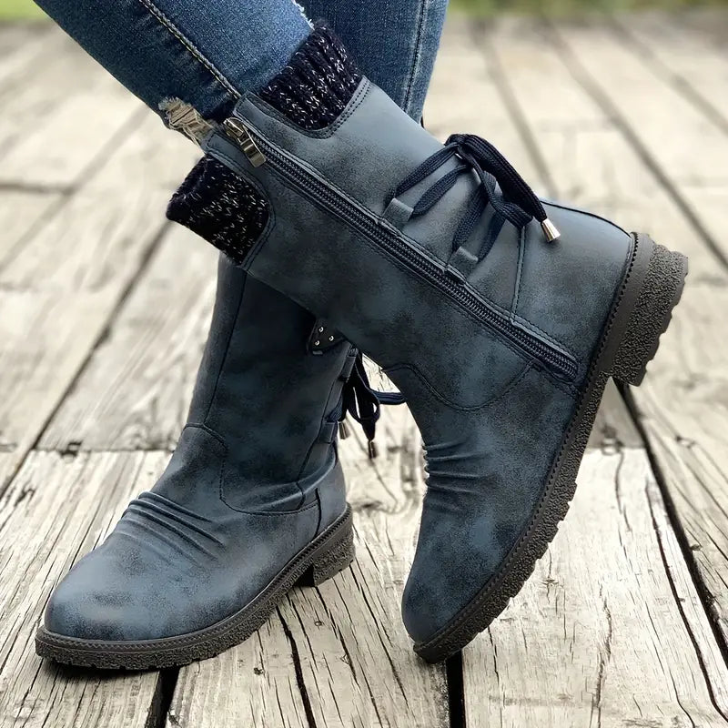 Bottines femme fourrées imperméables antidérapantes pour l'hiver, semelle caoutchouc